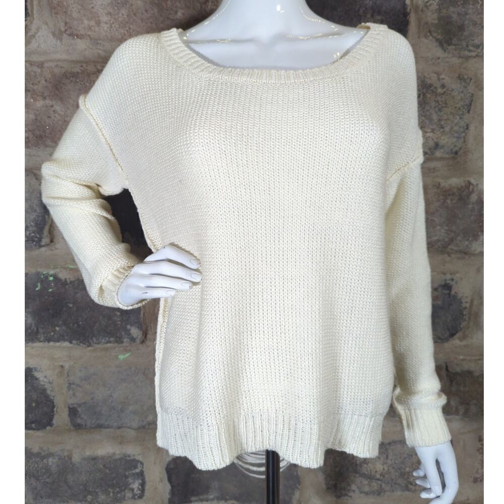 Fifty‎ Street Sweater Woman's Size Small Cream Exposed Back Distressed Coastal